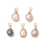 Natural Cultured Freshwater Pearl Potato Pendants, Copper Wire Wrapped Bead Charms with Jump Rings, Mixed Dyed and Undyed, Golden, 17~19x10.5~11.5x6~8mm, Hole: 3.7mm(PALLOY-JF04767)