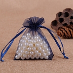 Organza Jewellery Storage Pouches, Wedding Favour Party Mesh Drawstring Gift Bags, Rectangle, Midnight Blue, 7x5cm(PW-WG76141-37)