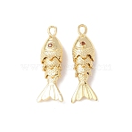 Brass Micro Pave Cubic Zirconia Pendants, Fish Charms, Cadmium Free & Lead Free, Rack Plating, Long-Lasting Plated, with Jump Ring, Real 18K Gold Plated, Orange, 26x9x5.5mm, Hole: 2.5x1.5mm(KK-C143-52B-G)