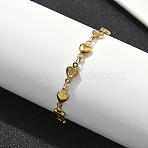 304 Stainless Steel Link Bracelets, Heart Charms, Ion Plating(IP), Golden, 7-5/8 inch(19.3cm)(BJEW-Z132-01G)