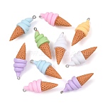 Opaque Resin Pendants, with Platinum Iron Finding, Ice Cream Charms, Mixed Color, 41~44.5x15~15.5mm, Hole: 2mm(RE-T003-03)