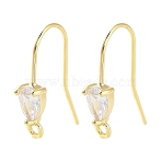 Brass Earring Hooks, Real 18K Gold Plated, Clear, Teardrop, 19x4.5mm, Hole: 1.4mm, Pin: 0.8mm(EJEW-B063-05G-04)