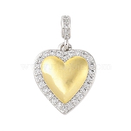 Rack Plating Brass Micro Pave Clear Cubic Zirconia Pendants, Cadmium Free & Lead Free, Long-Lasting Plated, Gold, Platinum, Heart, 19x16x4mm, Hole: 3x2mm(KK-S380-37B-P)