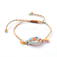 Adjustable Braided Bead Bracelets, with Printed Cowrie Shell Beads and Cotton Cord, Starfish Pattern, Inner Diameter: 3/4 inch~3 inch(2.1~7.8cm)(BJEW-JB05152-03)