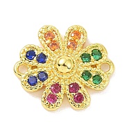 Real 18K Gold Plated Brass Micro Pave Cubic Zirconia Connector Charms, Flower Links, Colorful, 12x14x3.5mm, Hole: 1.1mm(KK-L209-050G-01)