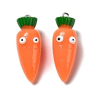 Cartoon Opaque Resin Vegetable Pendants, Funny Eye Carrot Charms with Platinum Plated Iron Loops, Orange, 40x14x15.5mm, Hole: 2mm(CRES-B018-09)