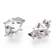 Rhodium Plated 925 Sterling Silver Micro Pave Clear Cubic Zirconia Star Charms for Half Drilled Beads, with S925 Stamp, Real Platinum Plated, 10.5x8x4mm, Hole: 2×4mm(STER-T007-26P)