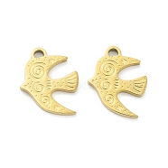 Ion Plating(IP) 316L Surgical Stainless Steel Pendants, Bird Charm, Real 18K Gold Plated, 15x12.5x1.5mm, Hole: 1.6mm(STAS-D029-36G)