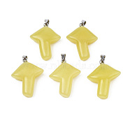 Natural Yellow Agate Pendants, with Stainless Steel Snap On Bails, Mushroom, Stainless Steel Color, 27.5~28.5x23~25x9.5~10.5mm, Hole: 3x5mm(G-R480-02O)