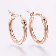 304 Stainless Steel Hoop Earrings, Hypoallergenic Earrings, Ring Shape, Rose Gold, 12 Gauge, 14~16x2mm, Pin: 0.7~1.3x0.68mm(EJEW-F105-12RG)