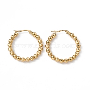 201 Stainless Steel Round Beaded Hoop Earrings with 304 Stainless Steel Pins for Women, Golden, 32x30x4mm, Pin: 0.7~0.8x1~1.5mm(EJEW-B016-01D-G)