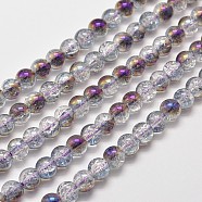 Electroplate Synthetic Crackle Quartz Bead Strands, Round Half Rainbow Plated, Purple, 8mm, Hole: 1mm, about 50pcs/strand, 15.7 inch(EGLA-J067-8mm-HR05)