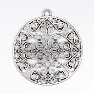 Alloy Pendants, Cadmium Free & Nickel Free & Lead Free, Flat Round, Antique Silver, 35x2.5mm, Hole: 2mm(PALLOY-ZN33091-AS-FF)