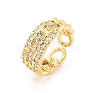 Chain Brass Micro Pave Clear Cubic Zirconia Open Cuff Rings, Long-Lasting Plated, Golden, Inner Diameter: 17mm(RJEW-G309-36G)