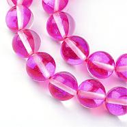 Synthetic Moonstone Beads Strands, Holographic Beads, Dyed, Round, Deep Pink, 8mm, Hole: 1mm, about 45~47pcs/strand, 14~15 inch(G-R375-8mm-B01)