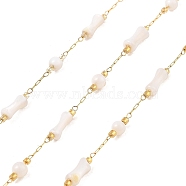Ion Plating(IP) 304 Stainless Steel Paperclip Chains, Soldered, with Pearl Beads, Column, Real 18K Gold Plated, 8x3.5mm, about 16.40 Feet(5m)/Roll(CHS-P018-21G)