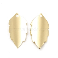 Rack Plating Brass Pendants, Long-Lasting Plated, Cadmium Free & Lead Free, Leaf Charm, Real 14K Gold Plated, 22x11x2mm, Hole: 1.2mm(KK-E081-07G)