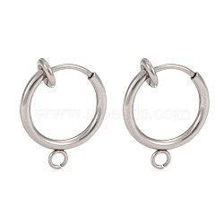 316 Surgical Stainless Steel Clip-on Hoop Earrings, For Non-pierced Ears, with Brass Spring Findings, Stainless Steel Color, 16.5x13x1.5mm, Hole: 1.5mm(X-STAS-S101-13mm-01P)