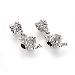 Alloy European Dangle Charms, Platinum Color, Teapot, about 26mm wide, 9mm long, 13mm thick, hole: 4.5mm, Dangle Charms:15.5mm wide, 9mm long(X-BSA662)