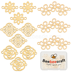 12Pcs 4 Style 201 & 304 Stainless Steel Links/Connectors, Flower, Golden, 17~19x14~40x1mm, hole: 1.4~1.8mm, 4 style, 3pcs/style(STAS-BBC0001-09)