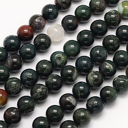 Natural Bloodstone Beads Strands, Heliotrope Stone Beads, Round, 6mm, Hole: 1mm, about 62pcs/strand, 15.5 inch(G-N0166-04-6mm)