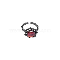 Alloy & Glass Cuff Rings for Women Men, Gunmetal, 15~20mm(FS-WGB0361-02)