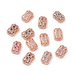 Eco-friendly Brass Micro Pave Cubic Zirconia Multi-strand Links, Rack Plating, Cadmium Free & Lead Free, Rectangle Octagon, Rose Gold, Mixed Color, 14x10x5mm, Hole: 1.4mm(KK-D076-05B-RG)
