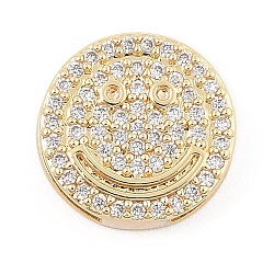 Brass Micro Pave Cubic Zirconia Slide Charms, Long-Lasting Plated, Flat Round, Golden, 12.5x12.5x4mm, Hole: 11x1.5mm(ZIRC-I068-28G)