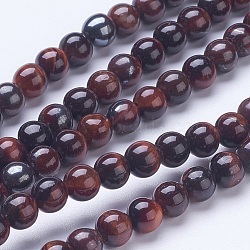 Natural Red Tiger Eye Beads Strands, Round, 6mm, Hole: 1mm, about 66pcs/strand, 15.15 inch(G-D855-04-6mm)