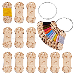 Yan Skein Shape Wood Thread Winding Boards Pendants, with Iron Loose Leaf Book Binder Hinged Rings, PapayaWhip, Pendants: 76x34x3mm, Hole: 5mm, 12pcs, Rings: 69x3mm, Inner Diameter: 63mm, 1pc(WOOD-BC0001-17)