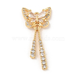 Brass Micro Pave Clear Cubic Zirconia Pendants, Butterfly, Real 18K Gold Plated, 33x15x3mm, Hole: 1.6mm(KK-Z057-06G)