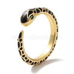 Rack Plating Snake Brass Micro Pave Cubic Zirconia Cuff Ring, with Enamel, Cadmium Free & Lead Free, Long-Lasting Plated, Real 18K Gold Plated, 5mm, Inner Diameter: 16mm(RJEW-C107-01G)