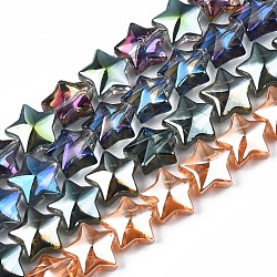 Electroplate Glass Beads Strand, Star, Mixed Color, 11.5~12.5x13x7mm, Hole: 1mm, about 55~56pcs/strand, 23.62 inch~ 25.20 inch(60~64cm)(EGLA-S188-18)