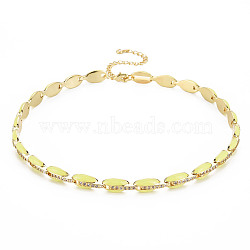 Brass Micro Pave Cubic Zirconia Link Tennis Necklaces for Women, with Enamel, Nickel Free, Real 18K Gold Plated, Oval, Yellow, 34x0.7cm(NJEW-T013-01G-01)