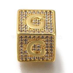 Brass Cubic Zirconia Beads, Letter G, Square, Letter G, 9.5x9.5x9.5mm, Hole: 6mm(KK-Q818-01G-G)