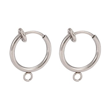 316 Surgical Stainless Steel Clip-on Hoop Earrings, For Non-pierced Ears, with Brass Spring Findings, Stainless Steel Color, 16.5x13x1.5mm, Hole: 1.5mm