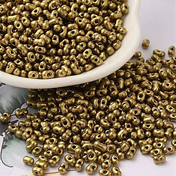 Opaque Glass Seed Beads, Peanut, Gold, 3.5~4x2~2.5x2~2.3mm, Hole: 0.8mm