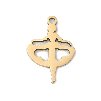 201 Stainless Steel Pendants, Dancer Charms, Real 18K Gold Plated, 18x12.5x1mm, Hole: 1.4mm