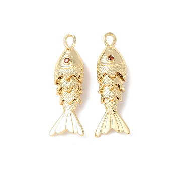 Brass Micro Pave Cubic Zirconia Pendants, Fish Charms, Cadmium Free & Lead Free, Rack Plating, Long-Lasting Plated, with Jump Ring, Real 18K Gold Plated, Orange, 26x9x5.5mm, Hole: 2.5x1.5mm