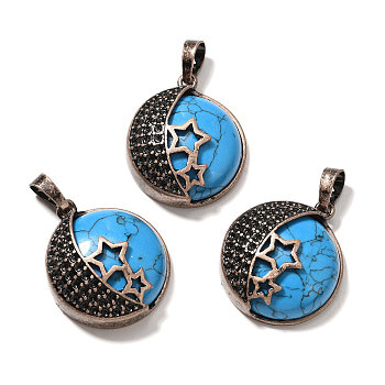 Synthetic Turquoise Pendants, with Brass Findings, Flat Round, 26.5x23x9mm, Hole: 8x5mm