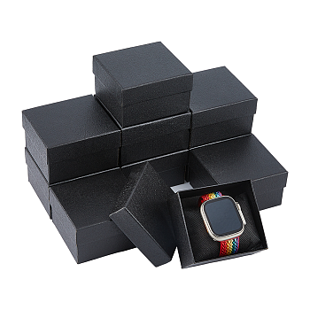 Paper Bracelet Storage Gift Box, with Pillow Inside, Square, Black, 8.7~8.8x8.1~8.2x5.3cm