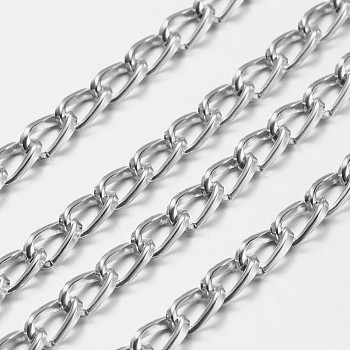 Silver Color Aluminum Twisted Chains Curb Chains, Unwelded, 5mm wide, 9mm long, 1.5mm thick
