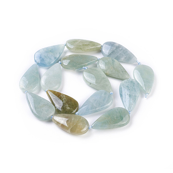 Natural Aquamarine Beads Strands, teardrop, 24~28x13~15x5~7mm, Hole: 1mm, about 15pcs/strand, 16.1 inch(41cm)