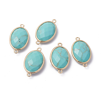 Golden Tone Brass Synthetic Turquoise Links connectors, Faceted, Oval, 26x15x6mm, Hole: 1~2mm
