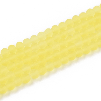 Transparent Glass Beads Strands, Faceted, Frosted, Rondelle, Yellow, 4mm, Hole: 1mm, about 113~115pcs/strand, 41~41.5cm