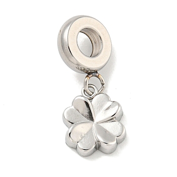 Non-Tarnish 304 Stainless Steel European Dangle Charms, Flower Large Hole Pendants, Stainless Steel Color, 22mm, Hole: 4.5mm, Flower: 11x9x3mm