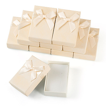 Rectangle Paper Jewelry Set Gift Box, with White Sponge Mat and Bowknot, for Rings, Necklace, Earrings, Light Goldenrod Yellow, 8.4x5.4cm