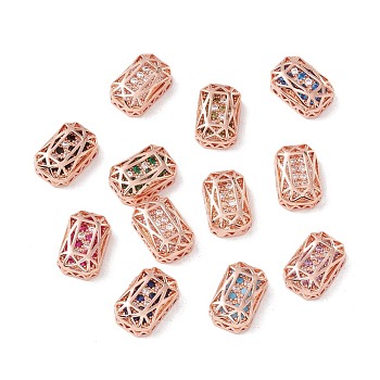 Eco-friendly Brass Micro Pave Cubic Zirconia Multi-strand Links, Rack Plating, Cadmium Free & Lead Free, Rectangle Octagon, Rose Gold, Mixed Color, 14x10x5mm, Hole: 1.4mm