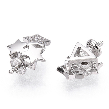 Rhodium Plated 925 Sterling Silver Micro Pave Clear Cubic Zirconia Star Charms for Half Drilled Beads, with S925 Stamp, Real Platinum Plated, 10.5x8x4mm, Hole: 2×4mm