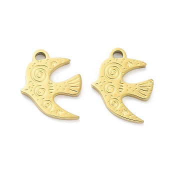 Ion Plating(IP) 316L Surgical Stainless Steel Pendants, Bird Charm, Real 18K Gold Plated, 15x12.5x1.5mm, Hole: 1.6mm